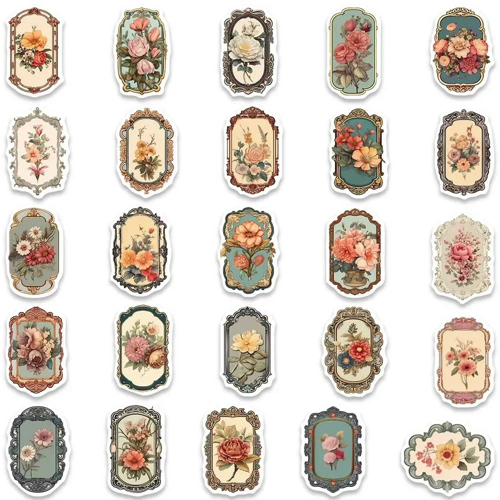 10/50PCS Vintage Flower Mirror Graffiti Material Sticker Art Decals Aesthetic Laptop Phone Suitcase Scrapbook Album Cute Sticker