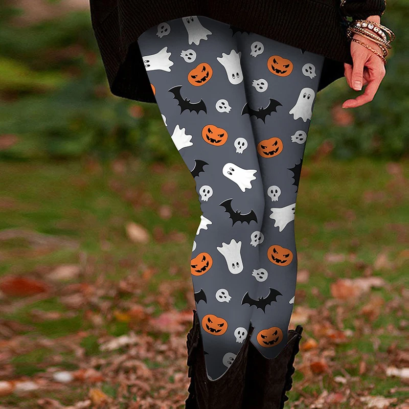 Halloween Bats Skull Head 3D Printed Leggings for women's Autumn Winter Warm Breathable Sports Leggings for women's Party Wear