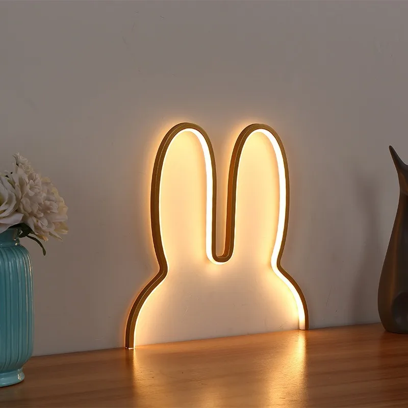 Nordic Ins Style Children's Desk Night Lights Decoration For Wall Bedroom Creative Led Animal Shape Rabbit Plug-in USB Light