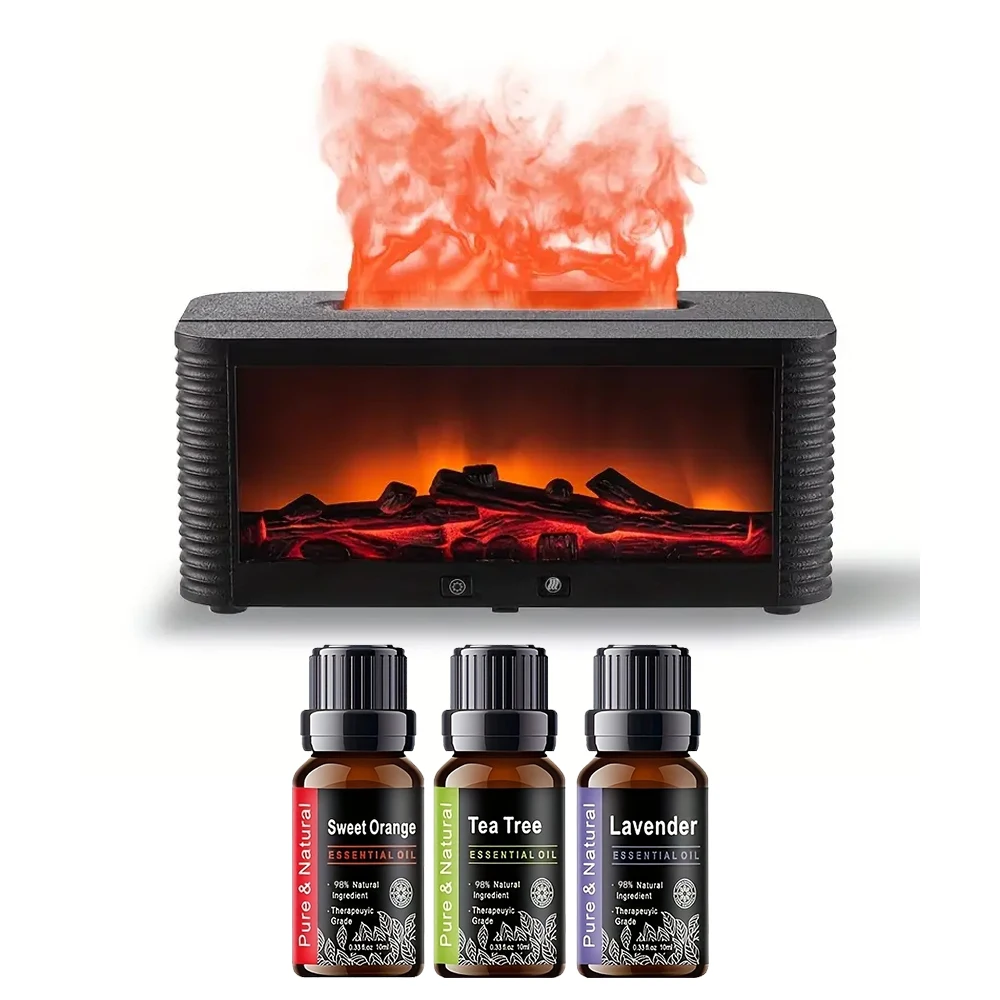 

300ml Fireplace Diffuser Essential Oil Aroma Humidifier with 7 Color Changing LED Lights, Large Flame Effect, Remote Control, T