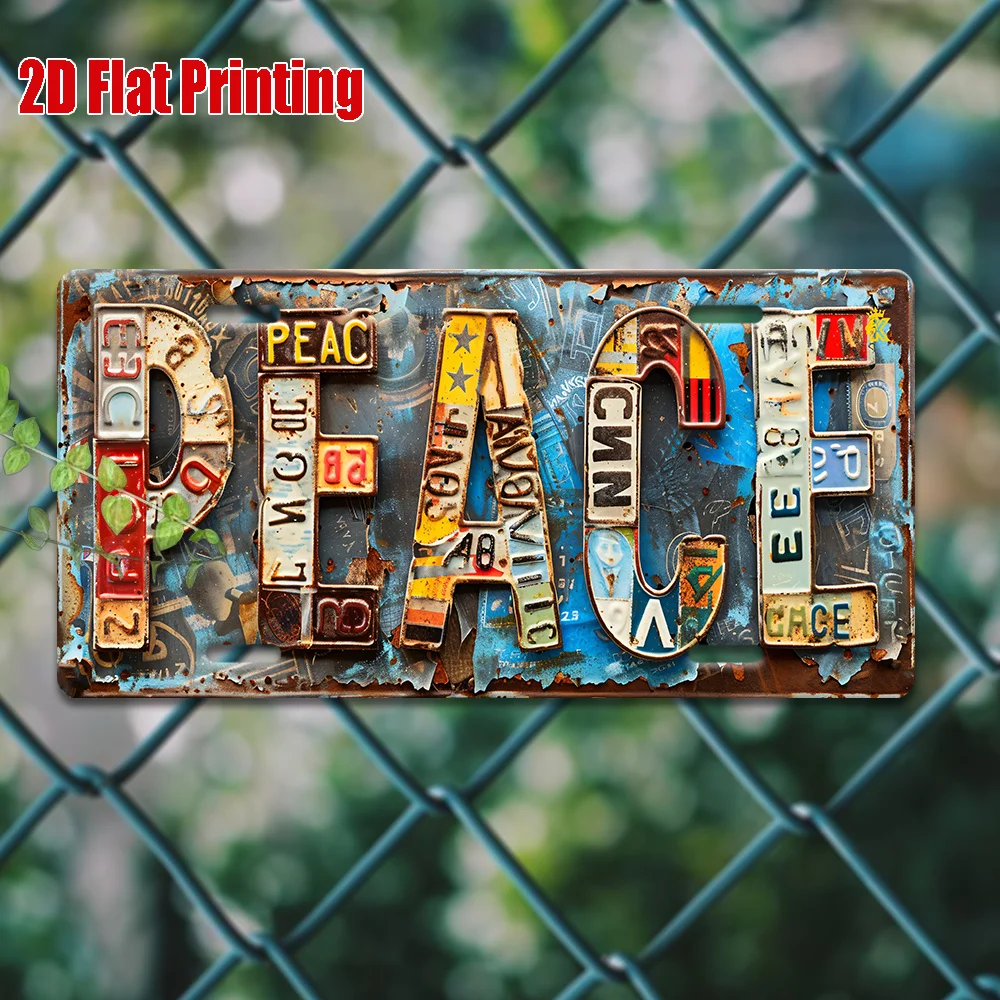 CIFBUY Vintage Peace Lettering Aluminum Wall Art Waterproof Rustproof Metal Decor for Cafe Garage Game Room Home Wall