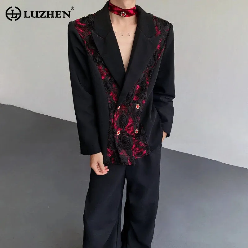 LUZHEN Personalized Three-dimensional Patchwork Design Luxury Blazer Coat Men 2025 New Elegant Temperament Trendy Clothes JY2391