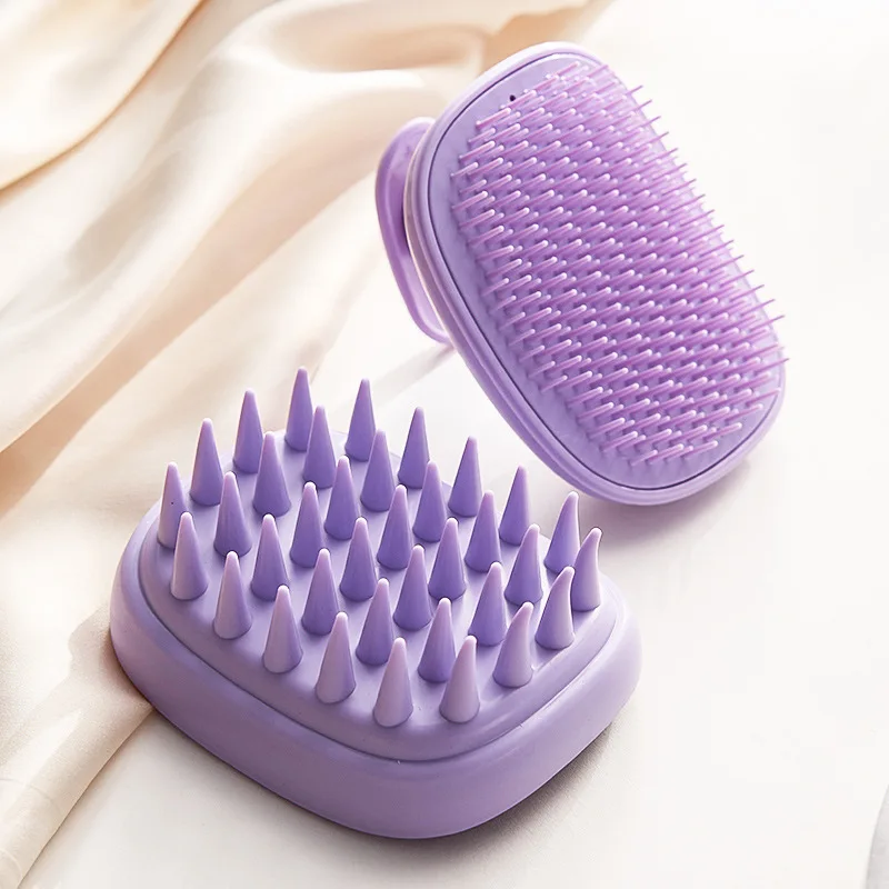 2-in-1 Set Head Massage Instrument Silicone Hair Scalp Massage Brush Double-tooth Shampoo Massage Comb Gentle Head Spa Tool