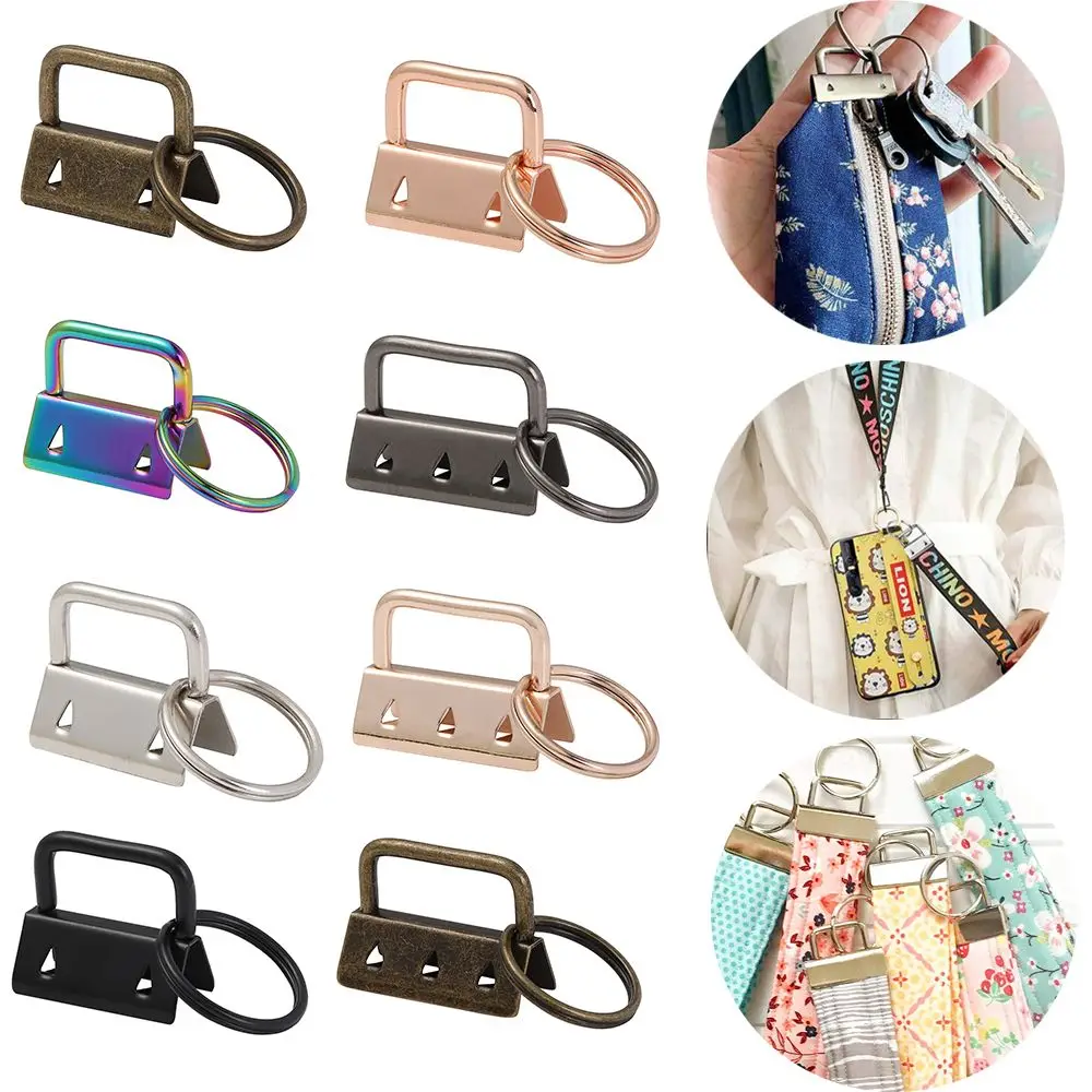 5Pcs Fabric Hand Craft Tail Clip Metal Key Fob Hardware Cotton Tail Clip Wristlet Keychain Making With Key Rings