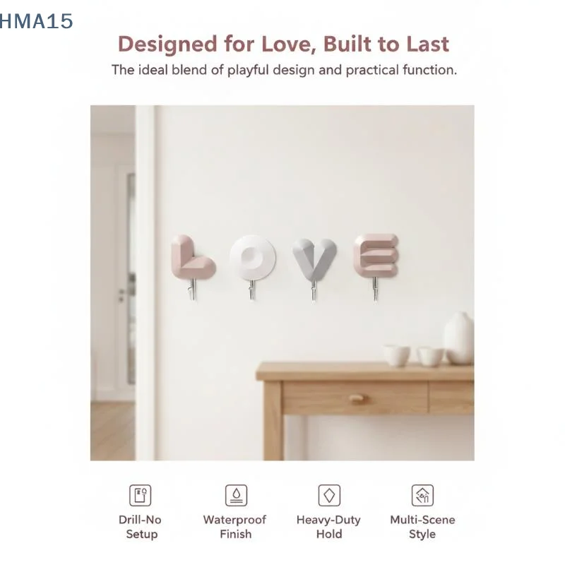 【YA】Self Adhesive LOVE Letter Wall Hooks No Residue No Drilling Decor Hanger for Living Room Photo Frame Hanging