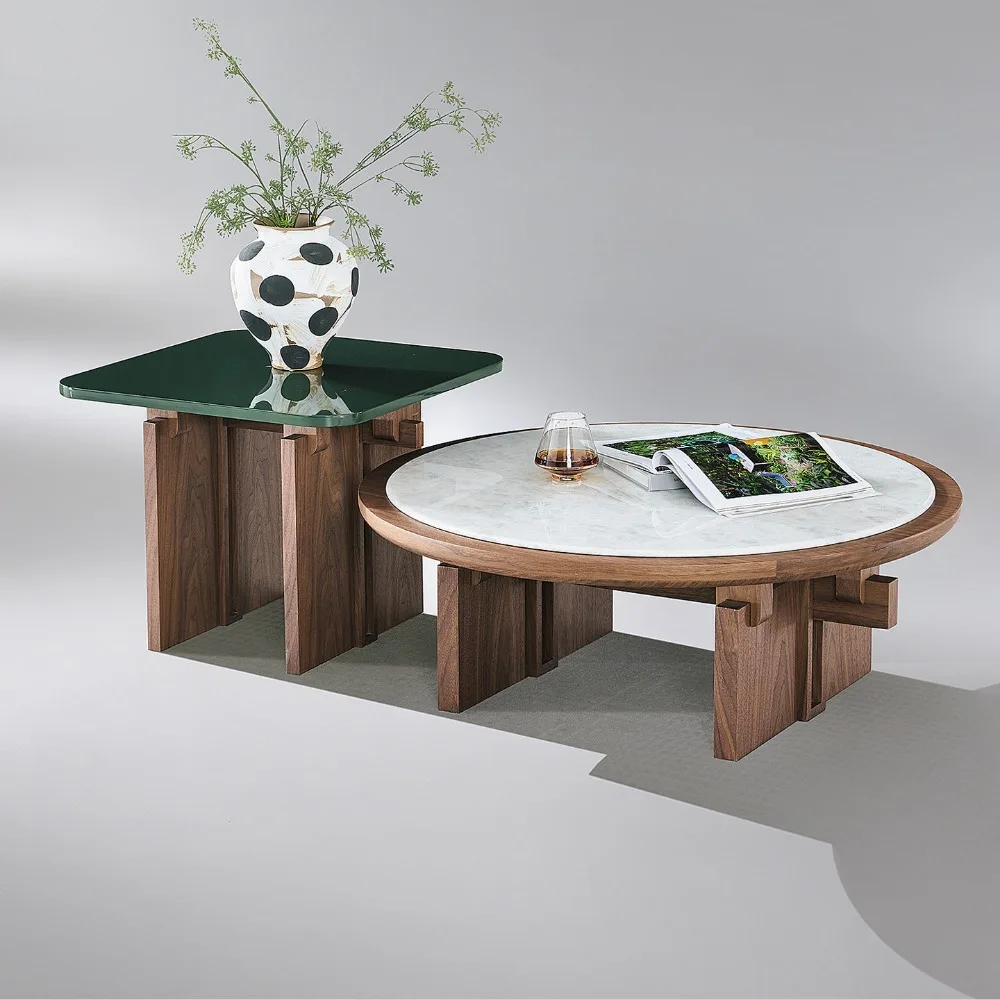 Italian minimalist solid wood coffee table round combination marble desktop coffee table master design