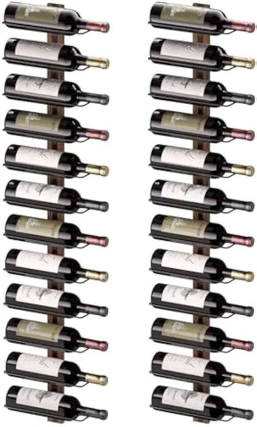

Wall Mounted Wood and Iron Wine Rack for 24 Bottles, Elegant Kitchen Dining Bar Storage