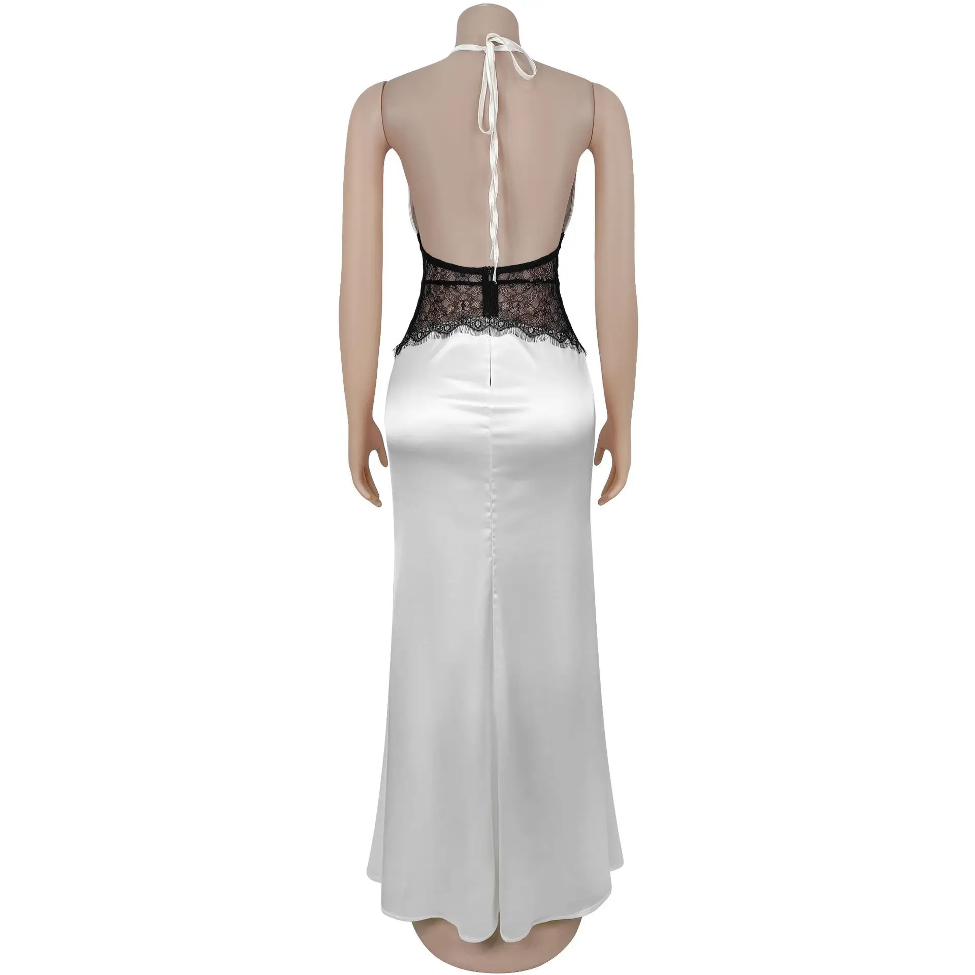 المرأة بلا أكمام الدانتيل الرسن الخامس الرقبة Bodycon ماكسي فستان طويل 2025 خريف مثير الشارع حفلة عيد ميلاد مساء فساتين عصرية