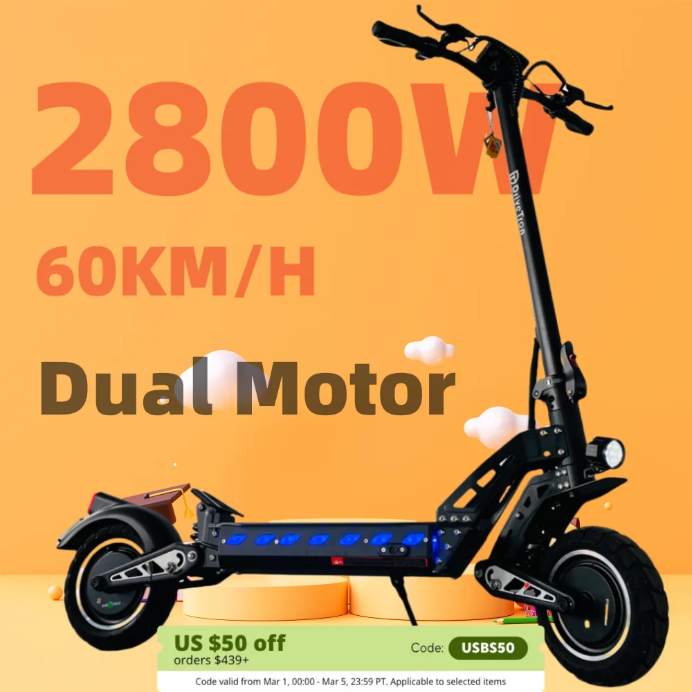 Scooter elettrico per adulti DT10 a doppia trazione 60 km/h Velocità massima 70 km Lungo raggio 2800 W Motore potente 48 V 15,6 Ah Pneumatici fuoristrada da 10 pollici