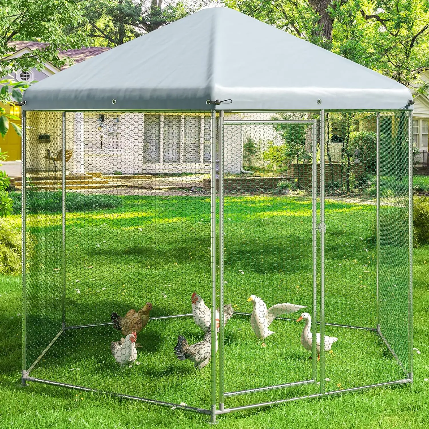 

Chicken Coop,Large Metal Chicken Run Pen,Walk in Chicken Coops for6/10 Chickens House with Waterproof&Anti-UV Cover for Backyard