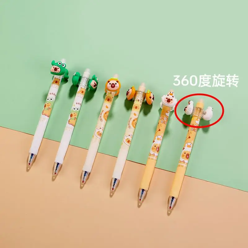 36pcs/lot Kawaii Capybara Erasable Press Gel Pen Cute 0.5mm Blue Ink Signature Pens Promotional Gift Office School Supplies