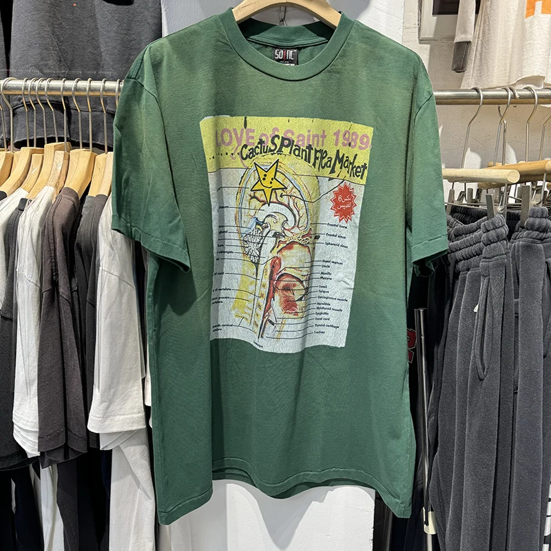 SAINT X CPFM Washed Green High Quality Oversized T Shirt Stars Retro Cotton Short Sleeve Men Versatile Tees