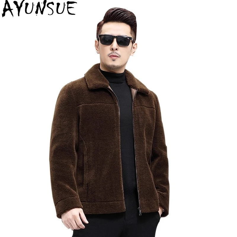 

AYUNSUE модные мужские пальто из 100% шерсти, осень-зима, короткая куртка для стрижки овец, мужское пальто из овечьей шерсти с лацканами Jaqueta Masculina