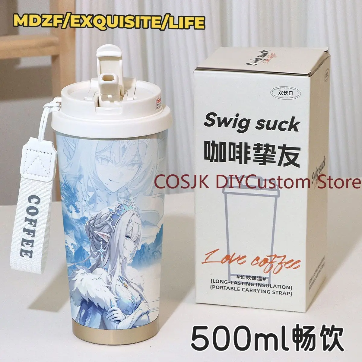 Game Genshin Impact Tsaritsa Anastasya Thermos Cup 316 Stainless Steel Dual‑Use Large Capacity Straw with Lanyard Water Bottle view 6