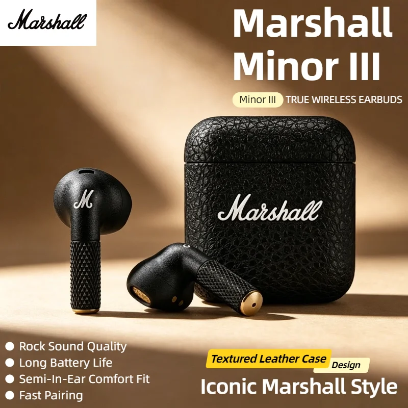 Marshall Minor Iii Tws Earbuds Wireless Bluetooth 5.2 Anc Headphones Long Range Outdoor Festival Gift Black Original
