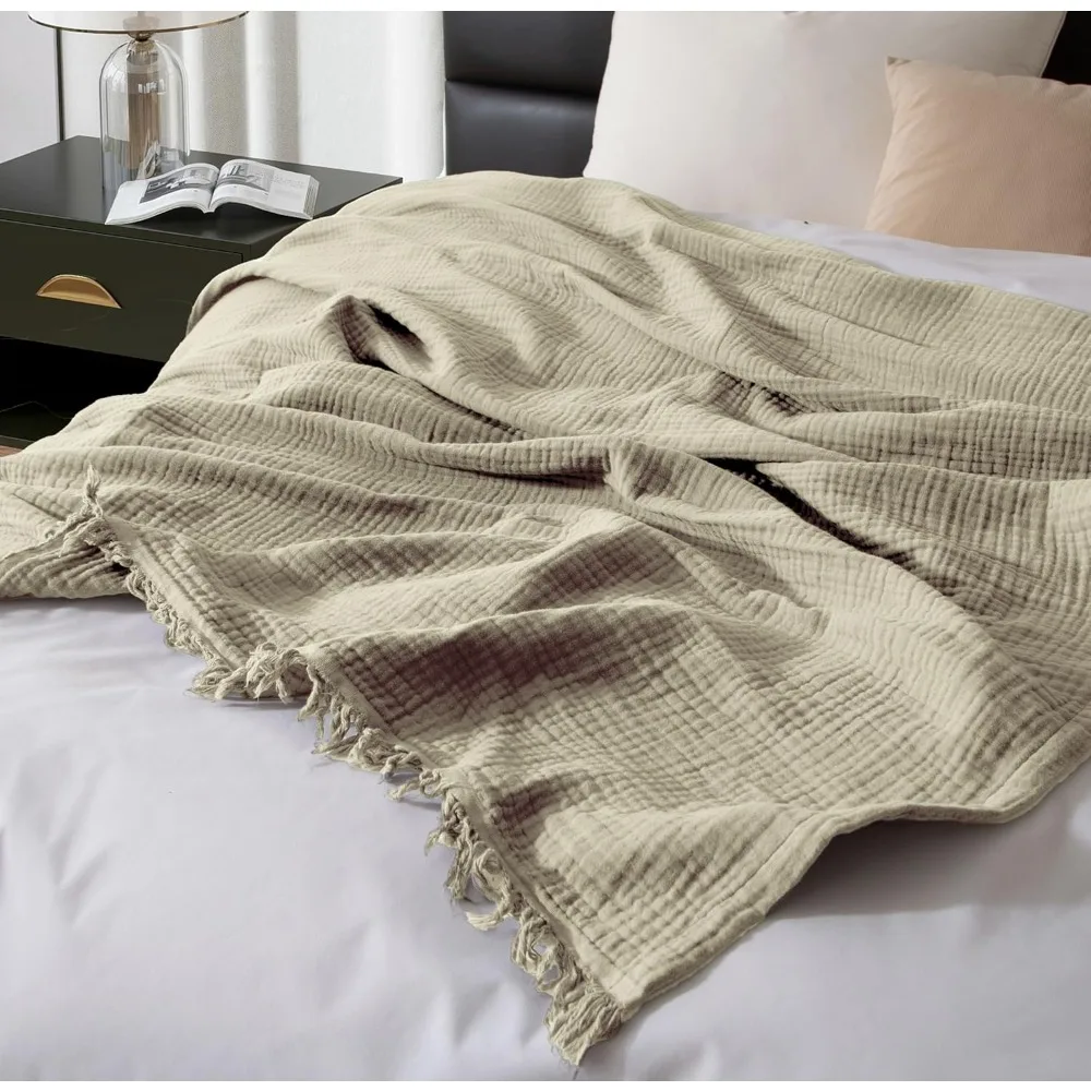 

KyraHome 100% Organic Cotton 90x104 King Cotton Throw Blanket for Adult, Pre-Washed Plant Dyed, Breathable Lightweight Soft Musl
