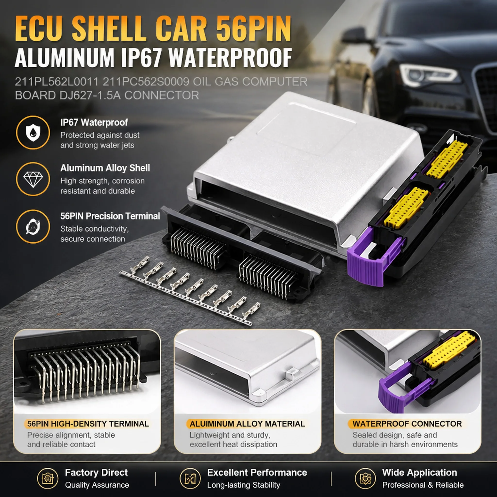 56Pin Aluminum ECU Shell IP67 Waterproof 211PL562L0011 211PC562S0009 Car Oil Gas Computer Board DJ627 1.5A Connector Kit
