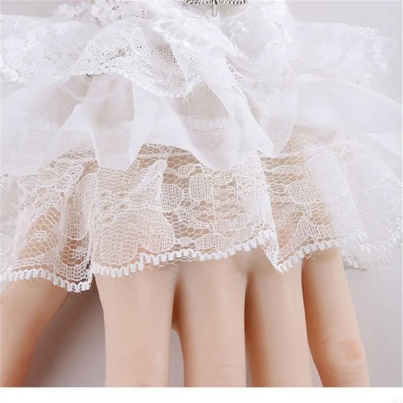 النساء فتاة لوليتا الطبقات كشكش الدانتيل الأكمام الذراع مع حزام قفازات قصيرة بدون أصابع لحفلات الزفاف حفلة موسيقية زي الملحقات #3