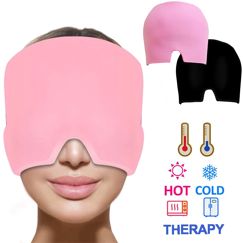 เจลน้ําแข็งปวดหัวไมเกรนบรรเทาหมวกการบีบอัดเย็นหมวก ICE HEAD Wrap Pack Eye Mask สําหรับความดันบรรเทาปวดหมวกน้ําแข็ง