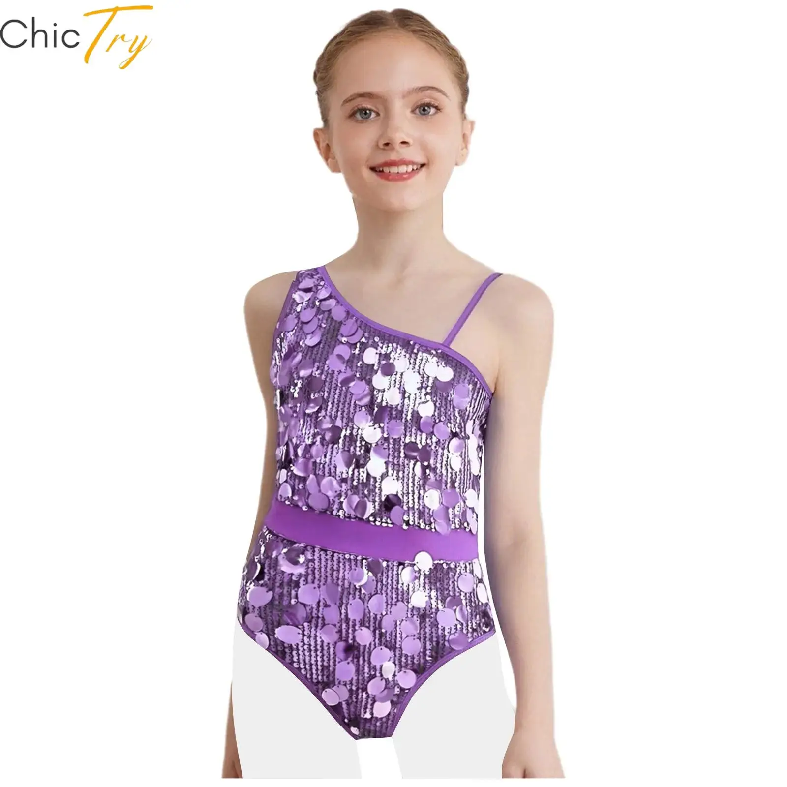 Bambini Ragazze Paillettes Balletto Danza Body Ginnastica Allenamento Dancewear Latn Jazz Body Senza maniche Unitard per Pattinaggio di Figura