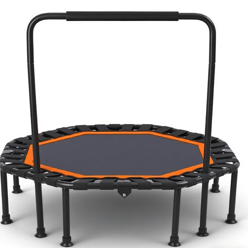 42-Inch Durable Silent Resistance Band Folding Trampoline with Safe Handrail Design for Fitness Weight Loss Bounce Bed