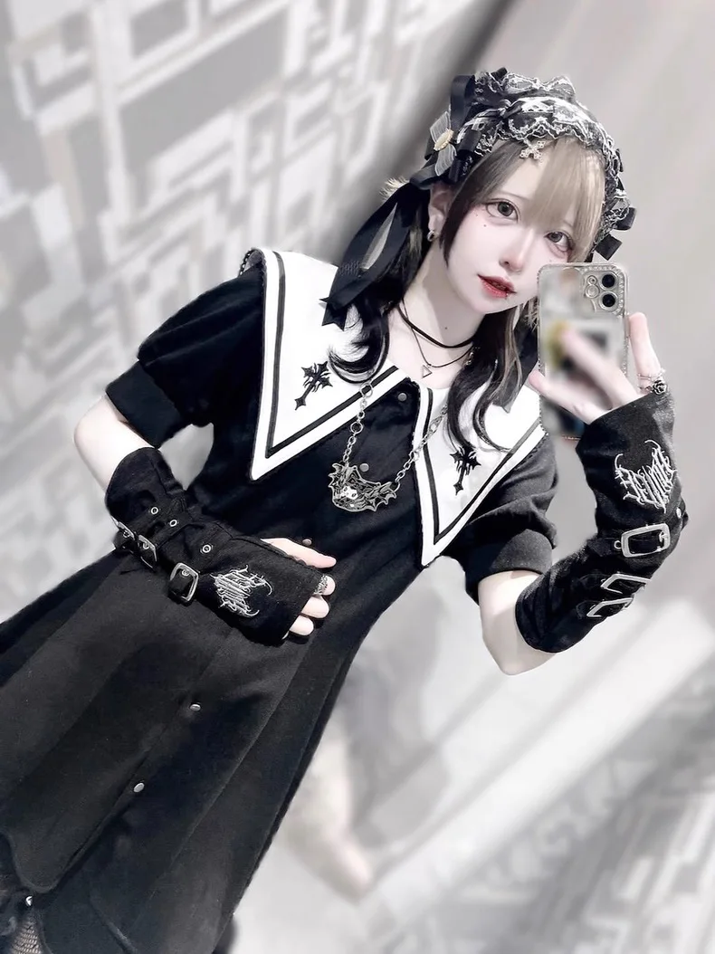 Naval Point Collar Dress And Half Skirt Set Elegant Lolita Wardrobe Essential for Anime And Cosplay Conventions