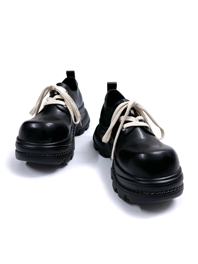 

Versatile round Head Thick Heel Shoes Women's Heightening Leather Shoes Japanese Style Black Big Head Shoes Harajuku College ...