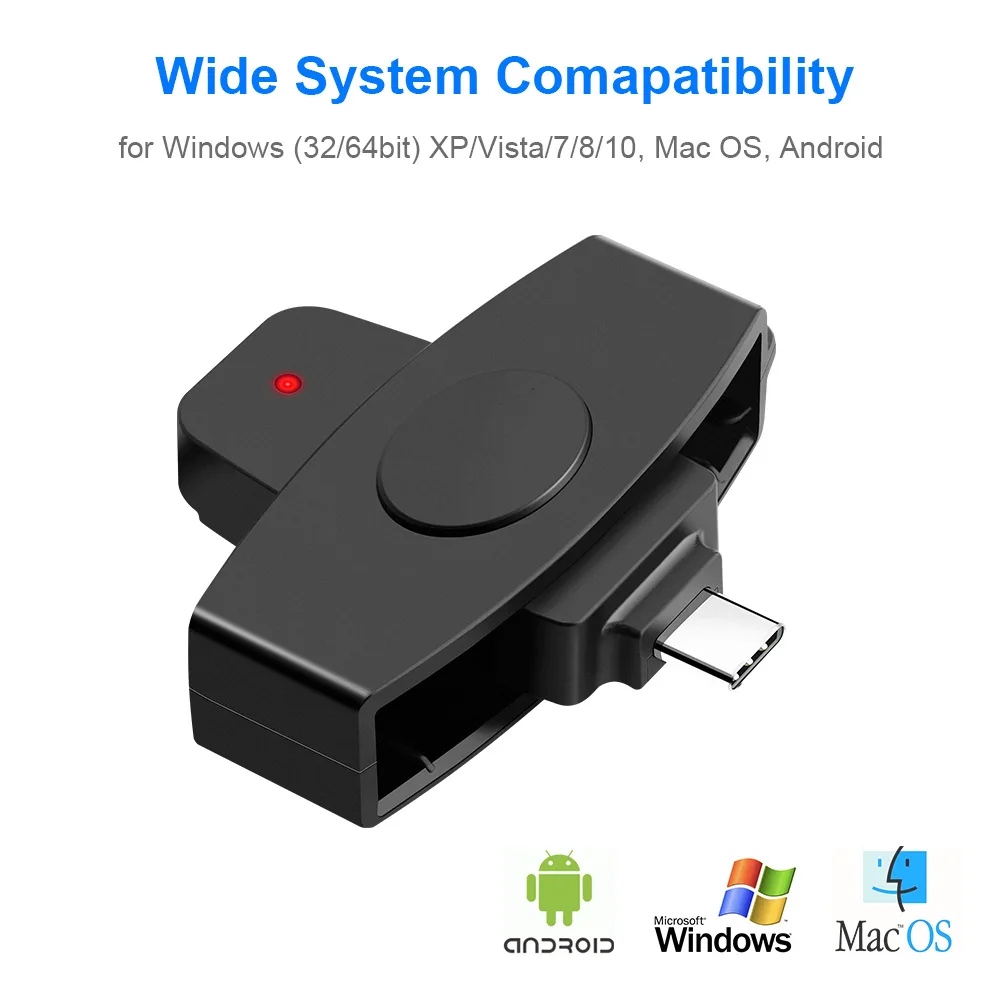 USB C Multi-function Smart Card Reader Type-C CAC Card Government ID National ID Online Banking Digital Signature Compatible