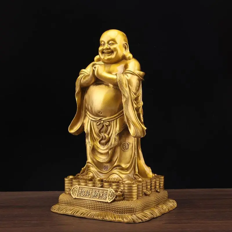 Pure brass Maitreya Buddha figurine, a large-bellied Buddha, Maitreya Bodhisattva with a smiling face, bringing wealth and bless