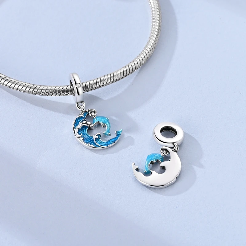 925er Silber Charm Anhänger Sommer Blauer Ozean Seestern Meeresschildkröte Wal Hai Charm Perlen passend für Armband Edle Modeschmuckherstellung – Detail 10