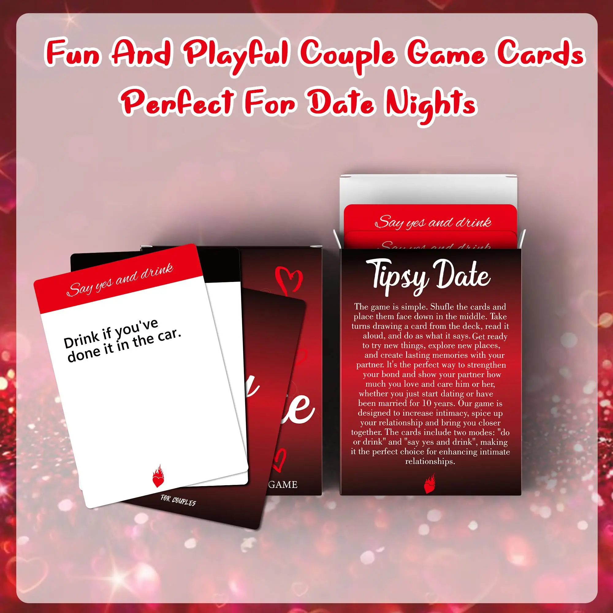 50 pcs Tipsy Date Drinking Card Game for Couple Dates, Friends Gatherings, Valentine's Day Gift