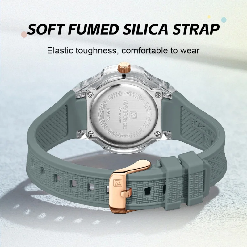 NAVIFORCE NF7127 ساعة نسائية أنيقة 5ATM مقاومة للماء بحزام سيليكون وعرض التاريخ وإضاءة ليلية للسيدات ساعة كلاسيكية #5