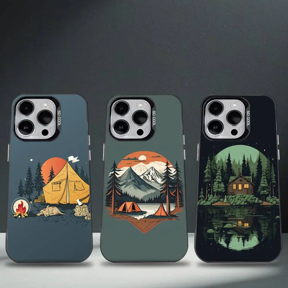

Nature outdoor camping Phone Case For iPhone 16,15,14,13,12,11,8,7,Pro,Max,Plus,Mini,XS,SE Anti Fall Black Matte Hard