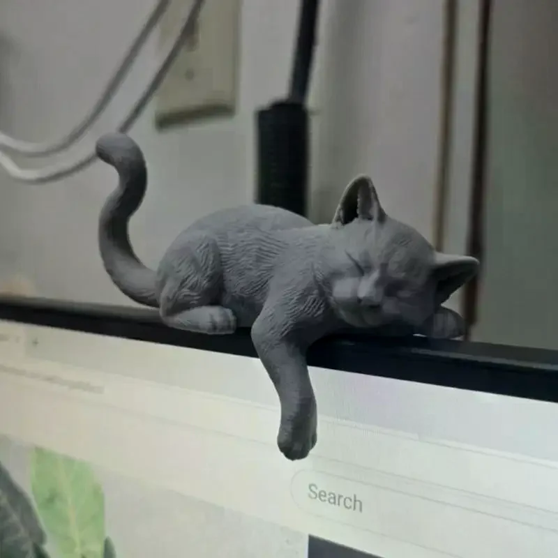 3D Printed Lazy Cat Monitor Edge Ornament Funny Unique Desktop Decor for Work From Home Office Cat Lover Gift