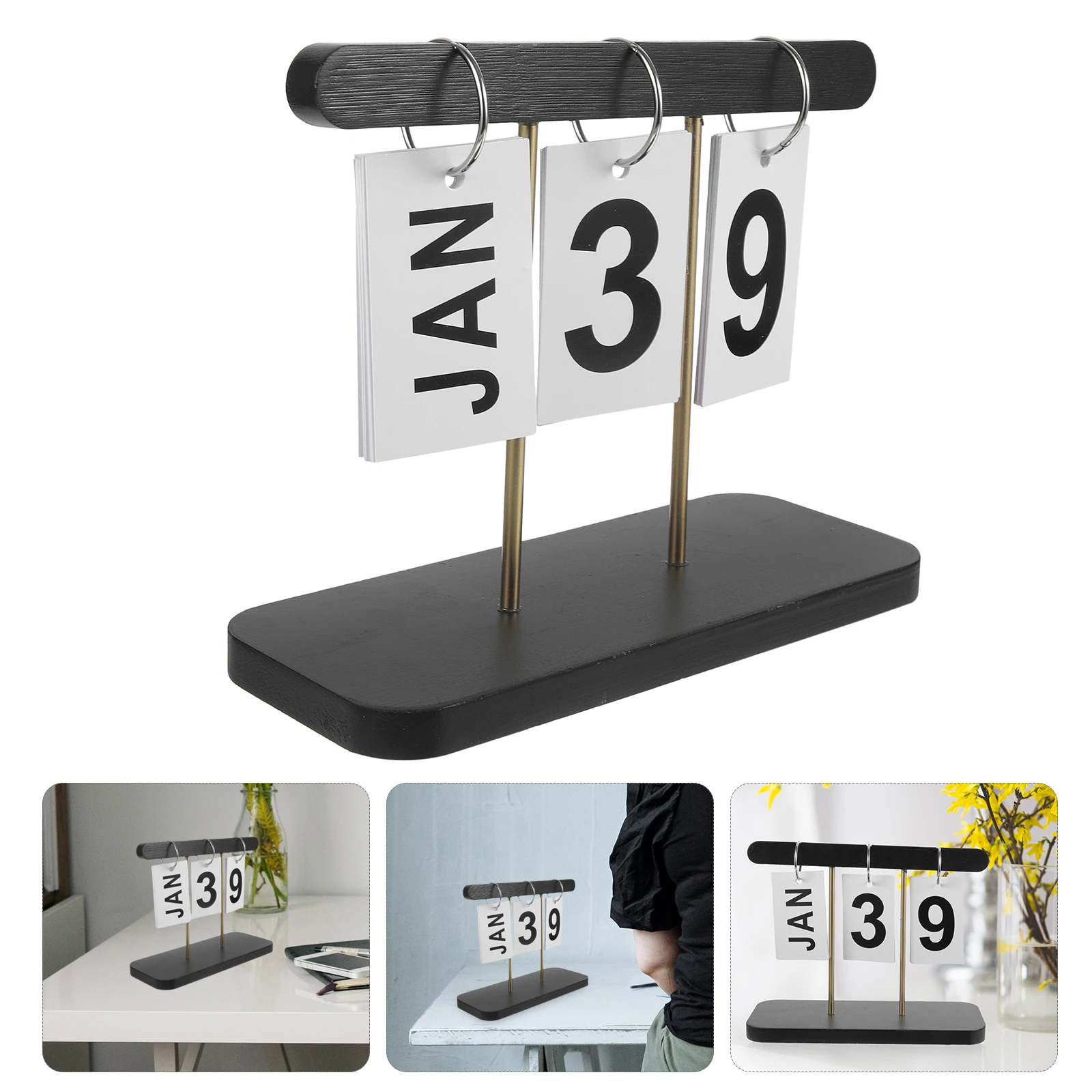 

Wooden Desk Calendar Desktop Accessories Decor Wrought Iron Perpetual Craft Office Daily for