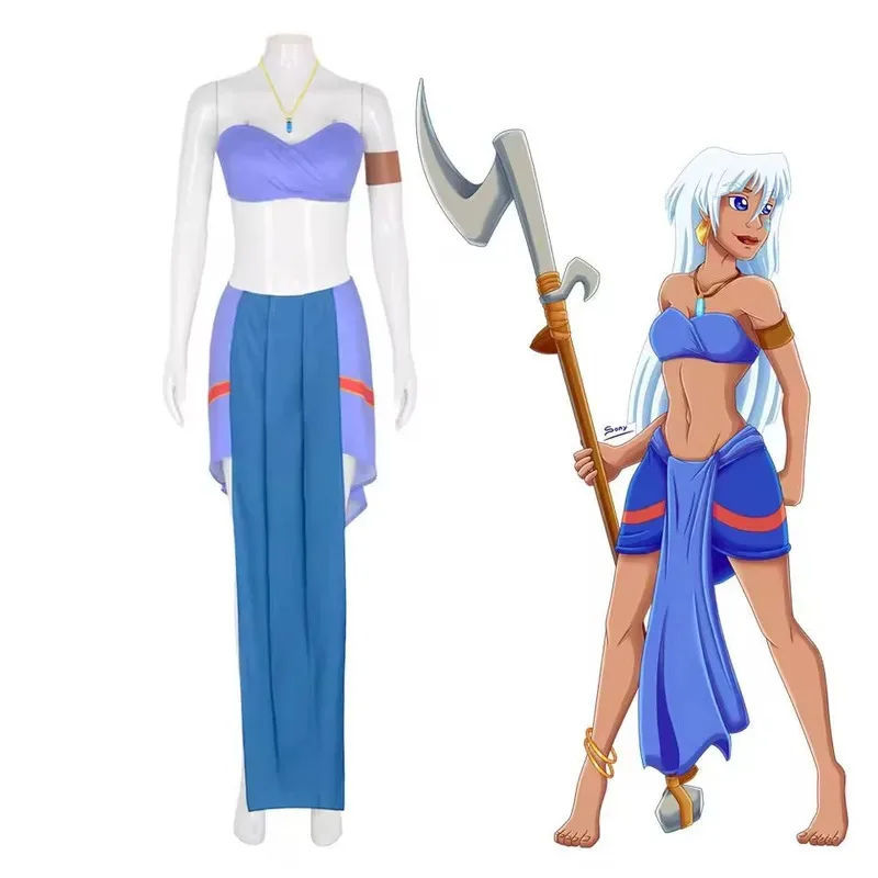 

XT8Halloween Princess Kida Atlantis Cosplay Party Costume Adult Women Blue Dress Suits Girls Carnival Fancy Sexy DressXT6@!