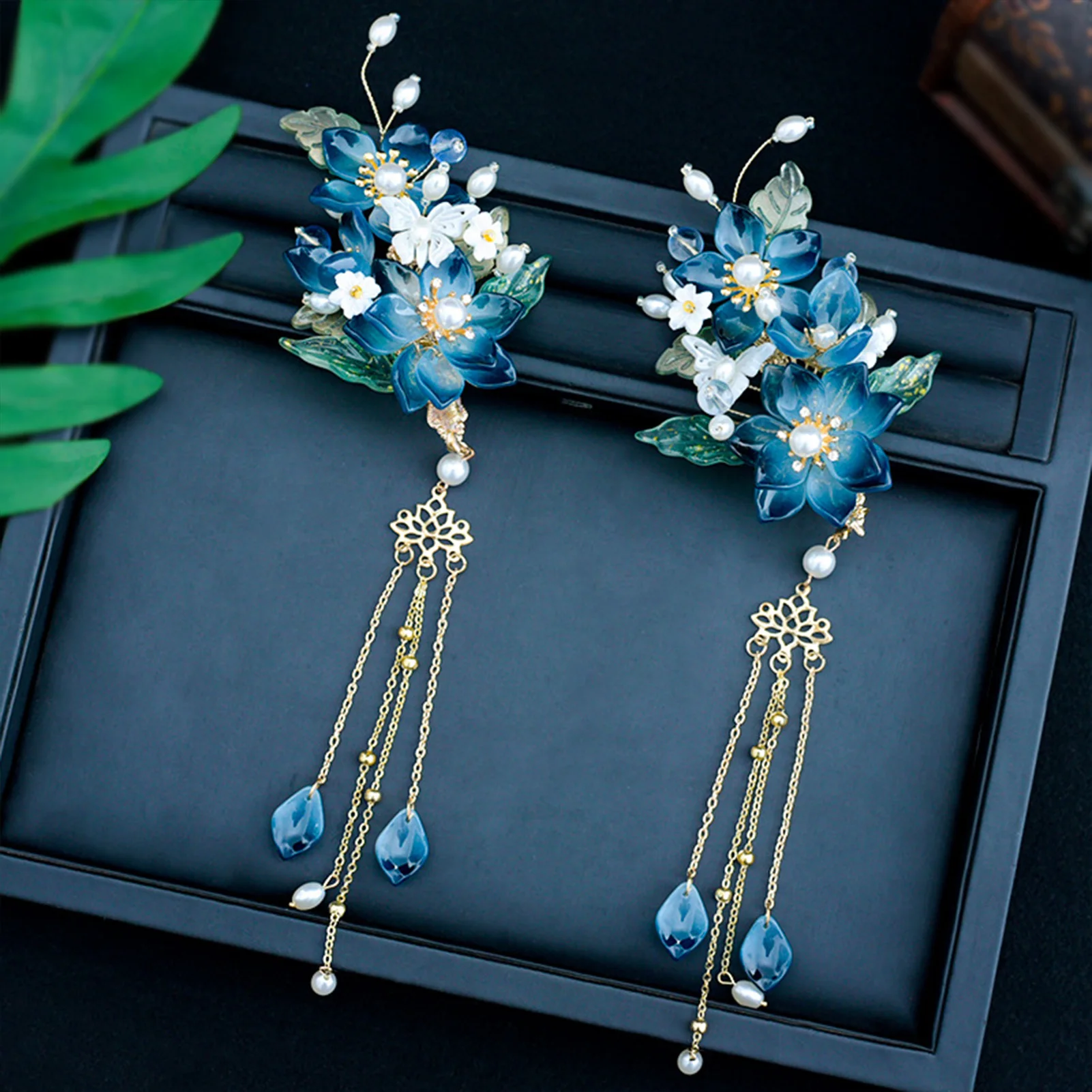 1 Paar Vintage-Haarspangen, trendige handgefertigte Haarnadeln mit Blumenquasten, Hanfu-Kleid, exquisite Kopfbedeckungen, eleganter Schmuck, Haar-Accessoires – Detail 15