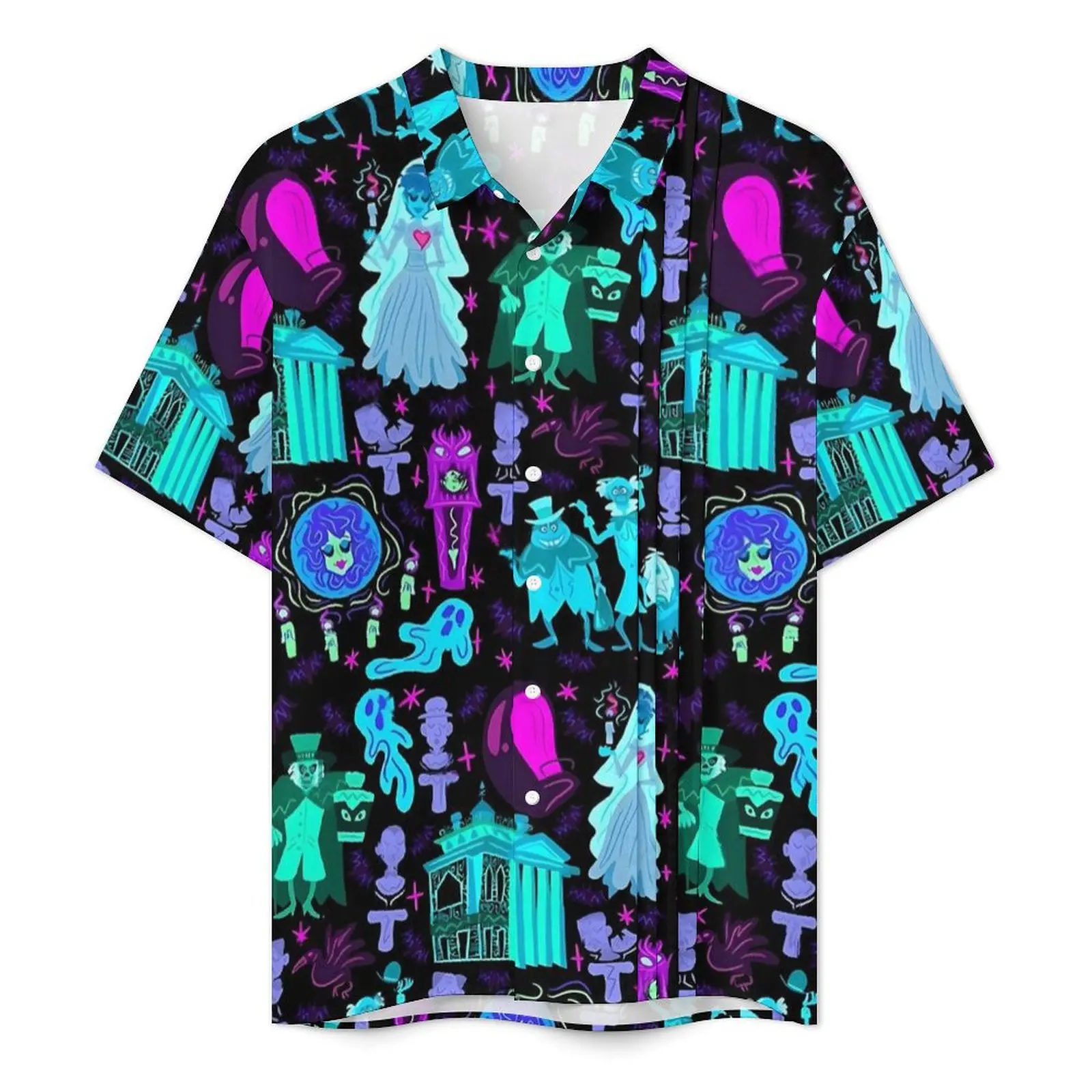 Haunted Mansion Beach Shirt Halloween Print Hawaii Casual Shirts Man Classic Blouses Short-Sleeved Streetwear Pattern Clothing