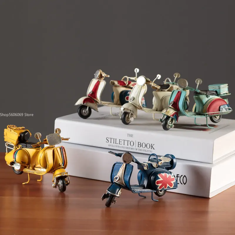 Retro Creative Mini Iron Motorcycle Model Small Ornaments Home TV Cabinet Children's Room Bar Coffee Shop Decorative Gifts