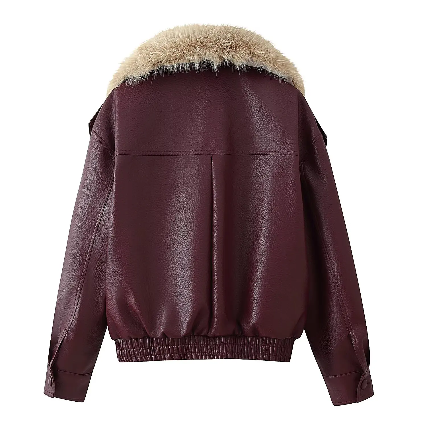 Jaqueta Feminina Solta de Couro Sintético Outono Inverno Nova Moda Feminina Casaco Casual com Gola Grande de Pelo Estilo High Street Transpassado