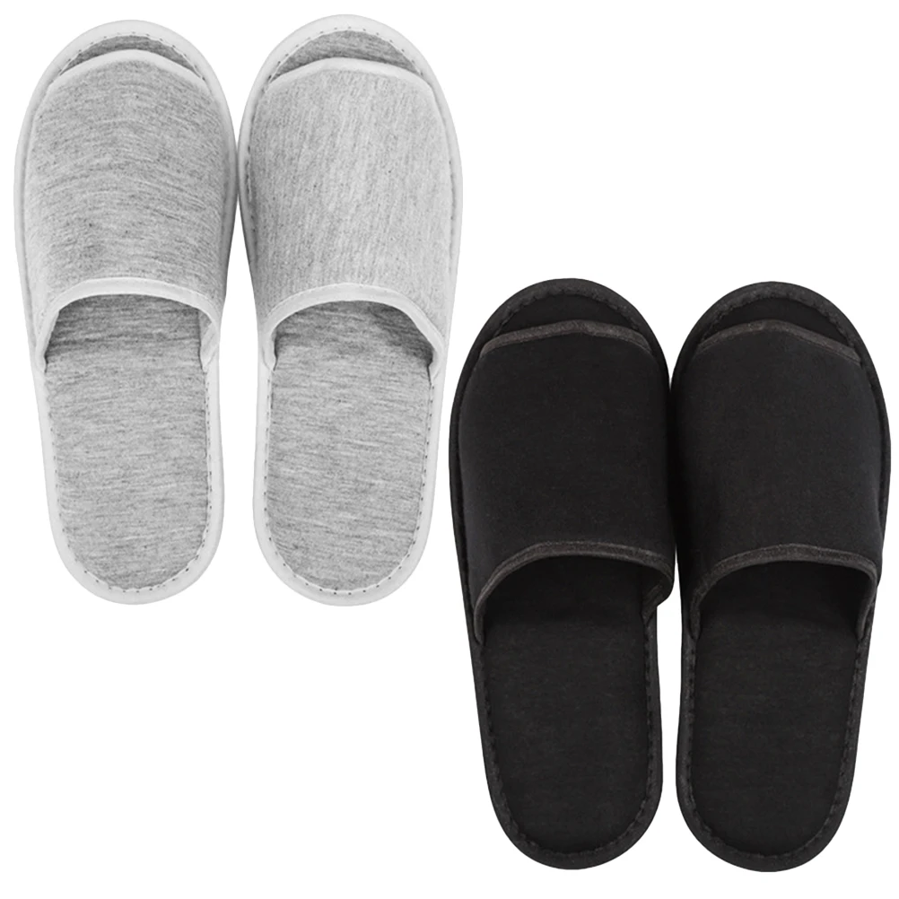 

2 Pcs Portable Foldable Open Toe Fabric Slippers for Travel Men Women Indoor Grey Black House Shoes Lightweight Thin