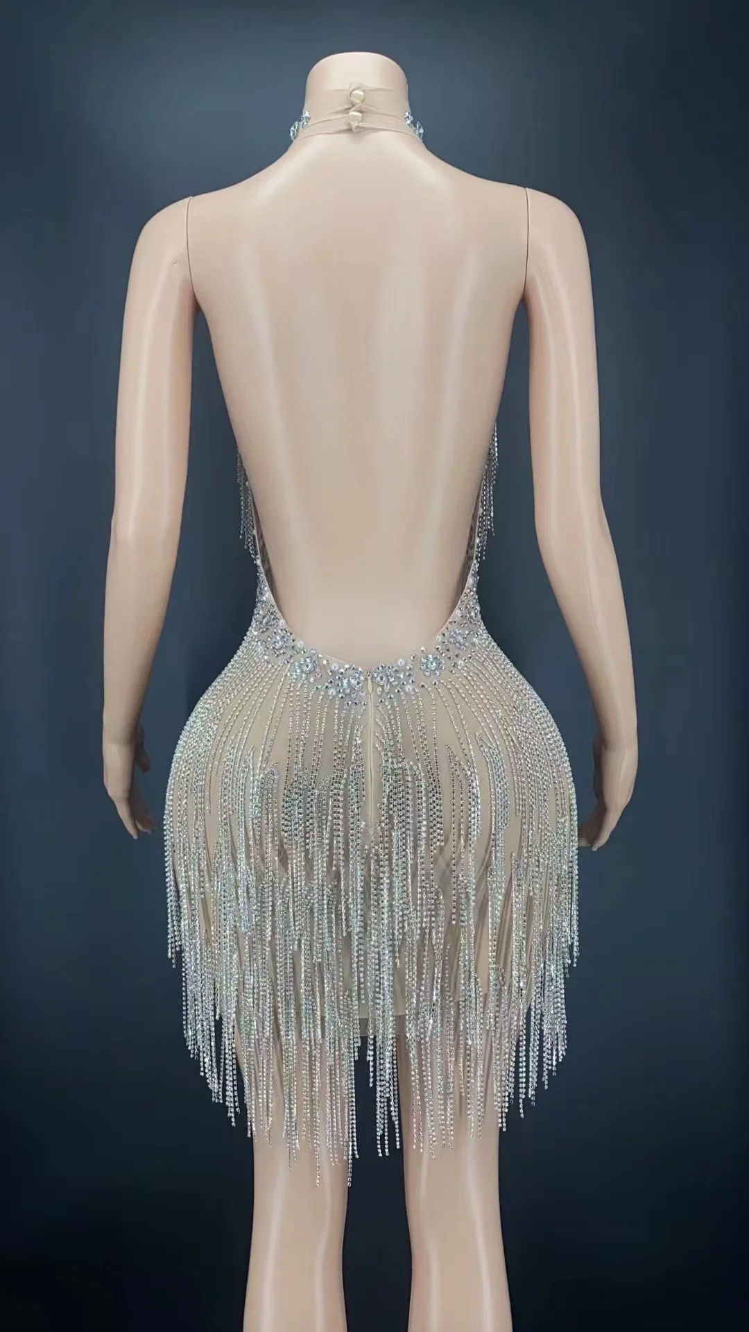 Backless Bling Sparkly Chill Birthday Party Summer Evening Short Dress Women Singer Stage Wear Vegas Showgirl Outfit 2022 Silver