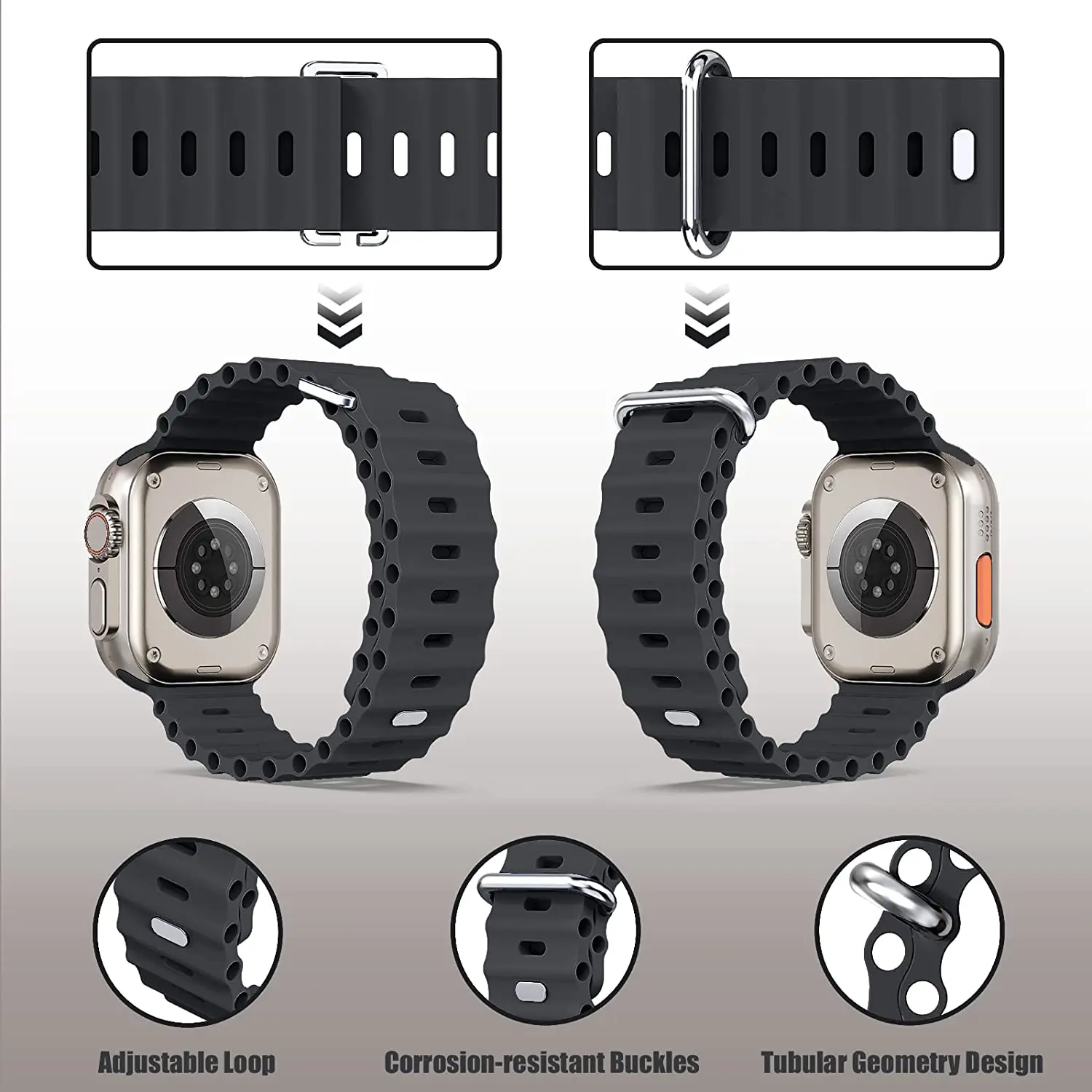 Correa oceánica para Apple Watch Band Ultra 3 49mm 46mm 45mm 42mm 44mm 41mm Correa de silicona iWatch Series 11 10 9 8 7 6 SE