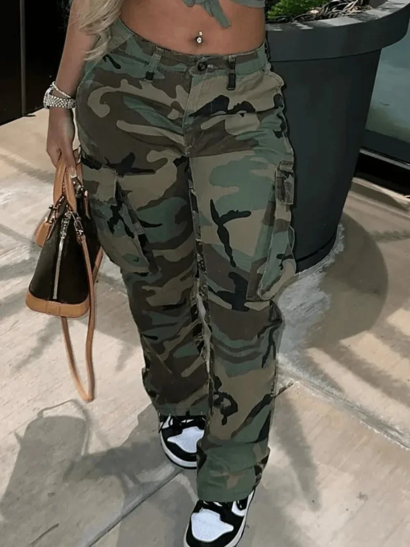 

Women Plus Size Camo Print Side Pocket Cargo Pants Camouflage Mid Waist Casual Camo Pants Regular Leisure Lady Pants 2023 New