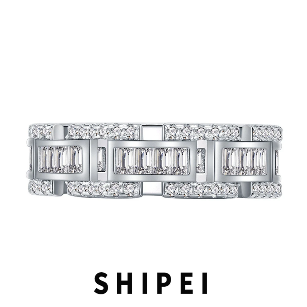 

SHIPEI 925 Sterling Silver White Sapphire Gemstone Fine Jewelry Personality 18K Gold Plated Hip Hop Unisex Basic Ring Wholesale