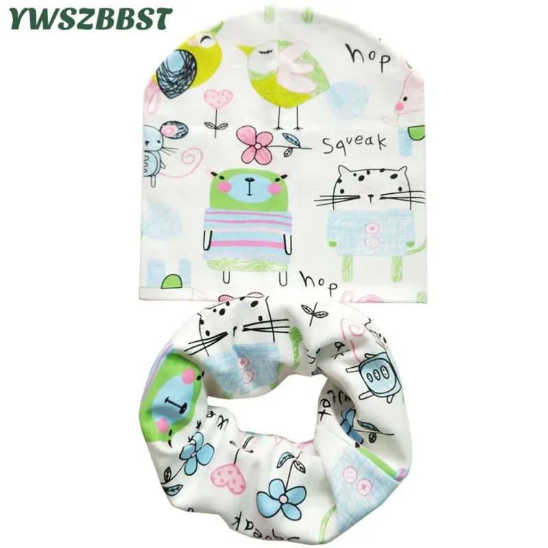 New Spring Autumn Cotton Baby Hat Warm Beanies for Boys Girls Outdoor Kids Head Cover Neck Collar Children Hat Scarf Set