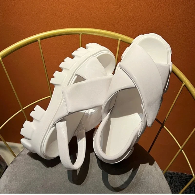 Сандалии женские с открытым носком, Уличная обувь на высоком каблуке, с ремешком сзади, тапочки на толстой подошве, весна-лето 2024