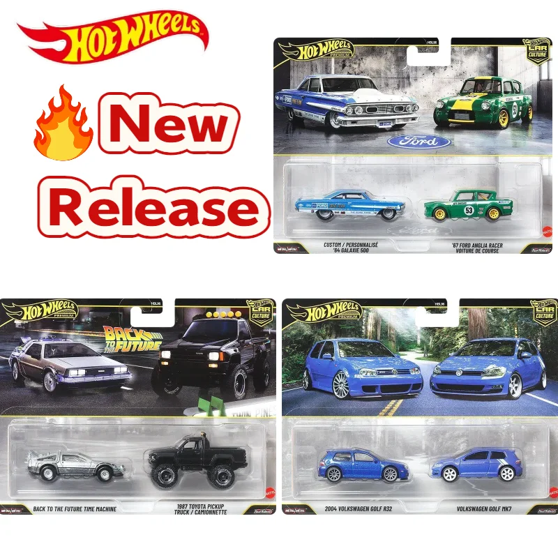 

Новый матовый набор Hot Wheels Premium Car Culture HBL96, 2 штуки, подарок в стиле фильма «Назад в будущее», модель автомобиля Volkswagen Golf 1:64, официальная версия.