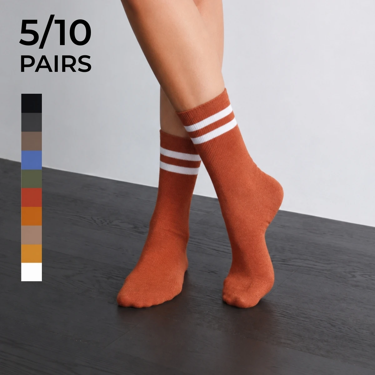 5 Pairs of Socks in Random Colors/10 Pairs of Multi-Color Women's Mid-Calf Socks, Sweet Multi-Color Knit Breathable Comfortable Soft Moisture-Wicking Striped Style Versatile Student Slouch Socks, Clean and Suitable for