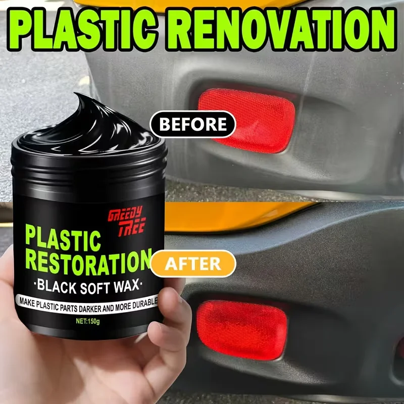 GREEBy TREE Plastic Restorer Black Soft Wax – Renews Faded Trim & Bumper, Restores Deep Black Color with Nourishing Protection,